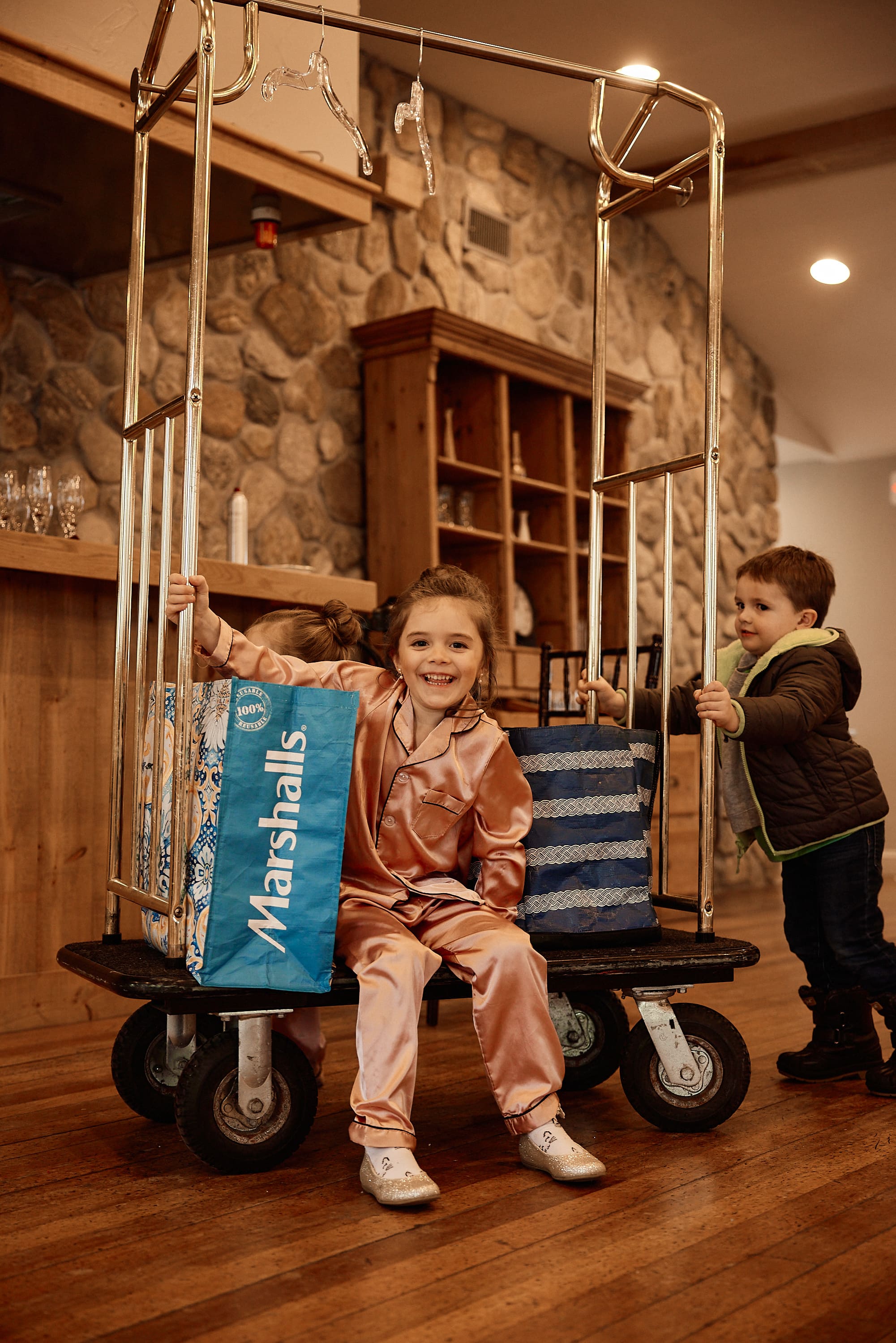 Documentary photo of a young family member at a wedding reception